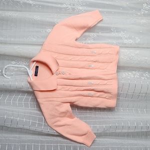 Vintage Peachy Pink Baby Toddler Cable Knit Sweater W/ White Flowers Sz3T